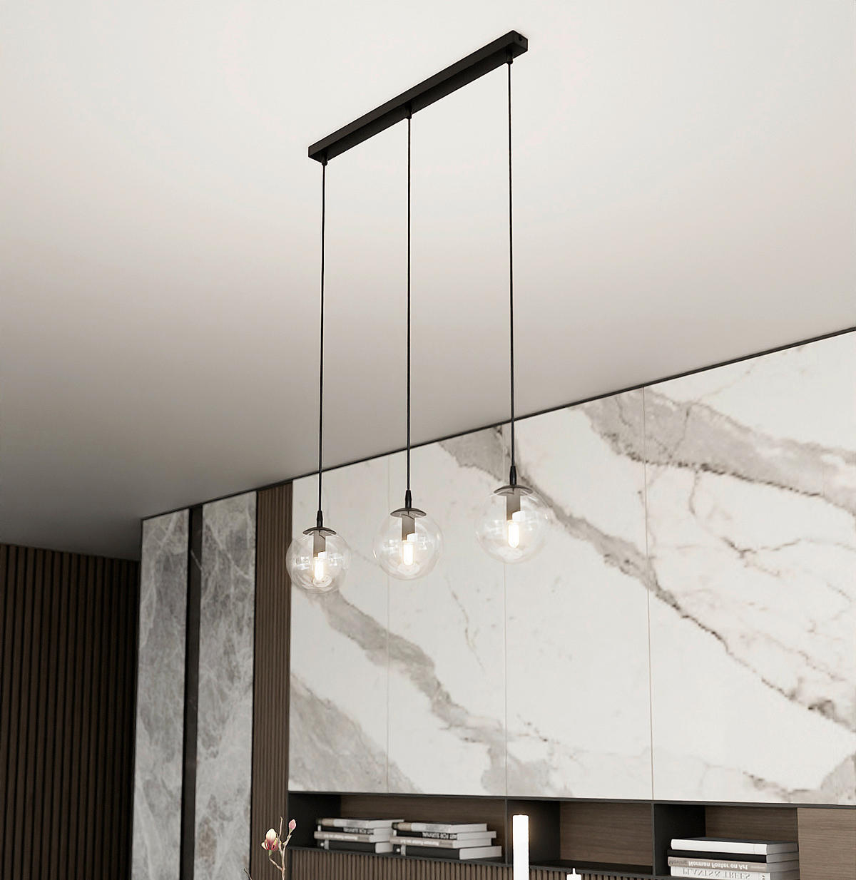 HÄNGELEUCHTE  70/14/100 cm    - Schwarz, KONVENTIONELL, Glas/Metall (70/14/100cm)