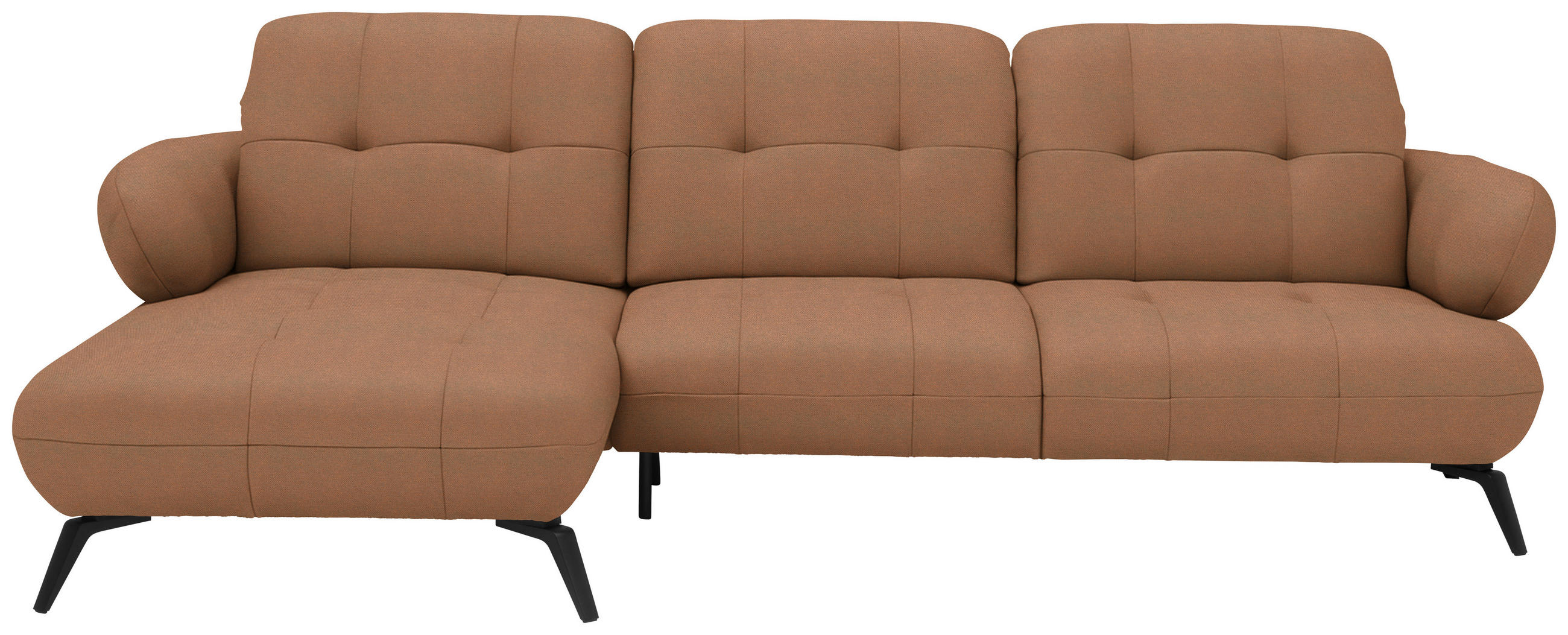 ECKSOFA  in Flachgewebe Terracotta Rücken echt, Kopfteilverstellung  180/282 cm  - Terracotta/Schwarz, MODERN, Textil/Metall (180/282cm) - Novel