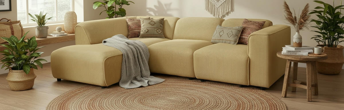 ECKSOFA ANTHONY Gelb Cord  - Gelb/Schwarz, Design, Kunststoff/Textil (163/275cm) - MID.YOU