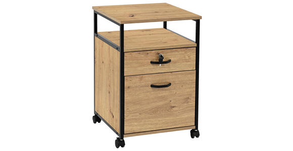 ROLLCONTAINER Schwarz, Eiche Artisan  - Schwarz/Eiche Artisan, Design, Holzwerkstoff/Kunststoff (43/66/45cm) - Carryhome