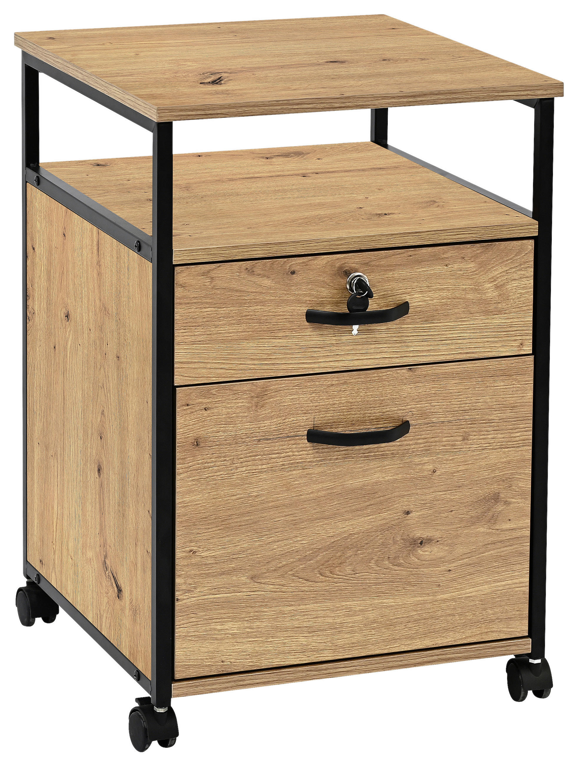 Carryhome Rollcontainer Schwarz, Eiche Artisan 43x66x45 cm