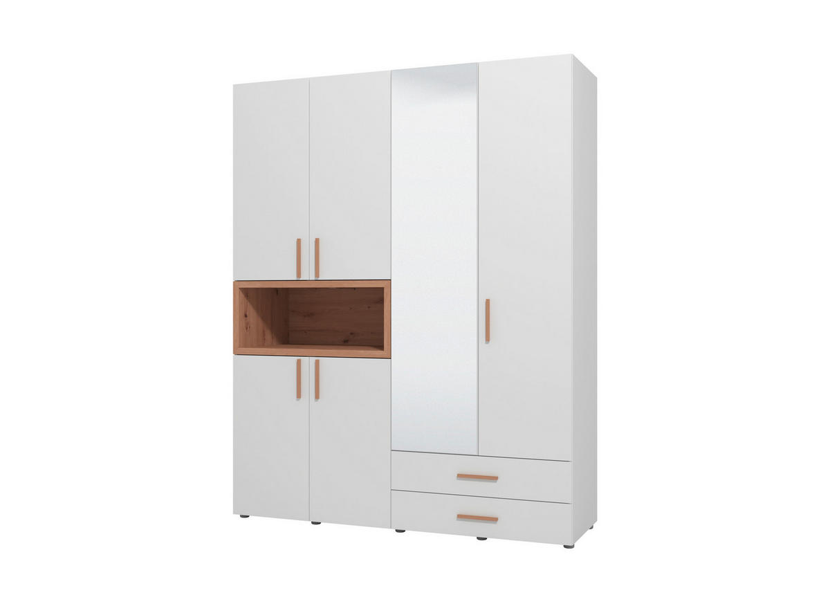 KLEIDERSCHRANK 179/226,5/56,5 cm,  in Weiß, Eiche Artisan, 6-türig  - Beigebraun/Weiß, MODERN, Glas/Holzwerkstoff (179/226,5/56,5cm) - MID.YOU