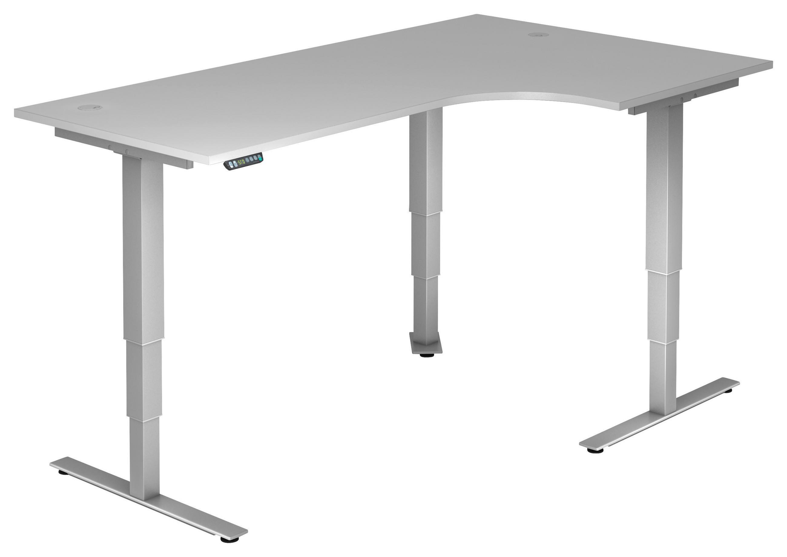 ECKSCHREIBTISCH 200/120/63,5-128,5 cm Grau, Silberfarben elektrisch höhenverstellbar  - Silberfarben/Grau, KONVENTIONELL, Holzwerkstoff/Metall (200/120/63,5-128,5cm) - Venda