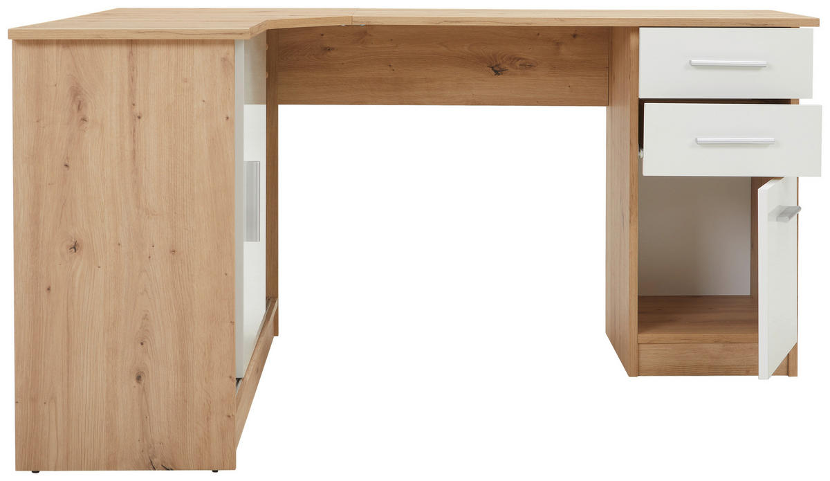 ECKSCHREIBTISCH 120/150/75 cm  in Weiß, Eichefarben  - Eichefarben/Alufarben, KONVENTIONELL, Holzwerkstoff/Kunststoff (120/150/75cm) - Venda