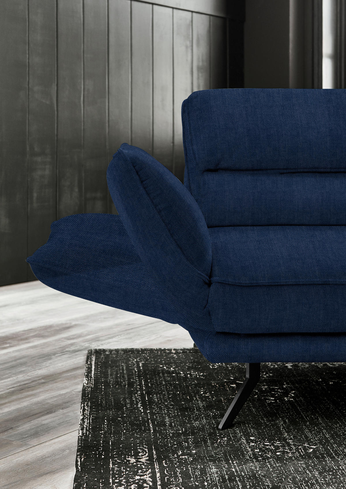 ECKSOFA Valdera in Velours Royalblau  283/153 cm  - Royalblau/Schwarz, Design, Textil/Metall (283/153cm) - Valdera