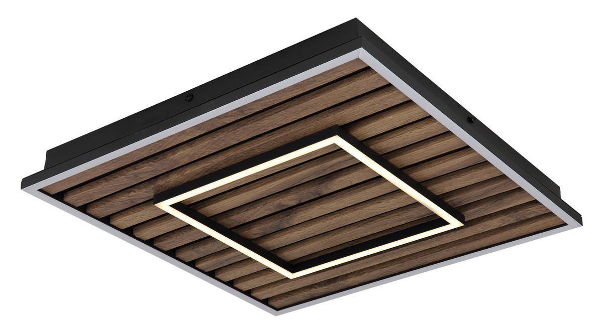 LED-DECKENLEUCHTE 45/45/6 cm   - Dunkelbraun/Schwarz, Natur, Holzwerkstoff/Kunststoff (45/45/6cm) - Globo