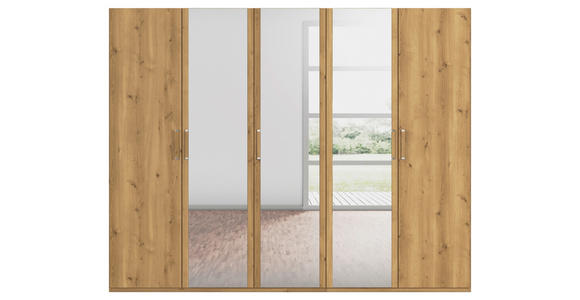 DREHTÜRENSCHRANK 251/197/60 cm 5-türig Eichefarben  - Eichefarben/Silberfarben, Design, Glas/Holzwerkstoff (251/197/60cm) - Novel