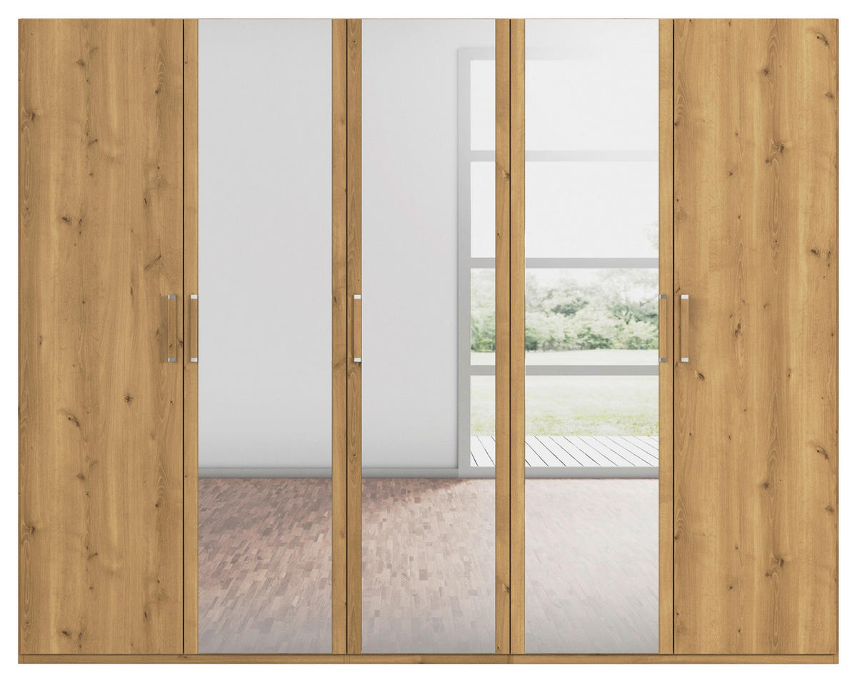 DREHTÜRENSCHRANK 251/197/60 cm 5-türig Eichefarben  - Eichefarben/Silberfarben, Design, Glas/Holzwerkstoff (251/197/60cm) - Novel