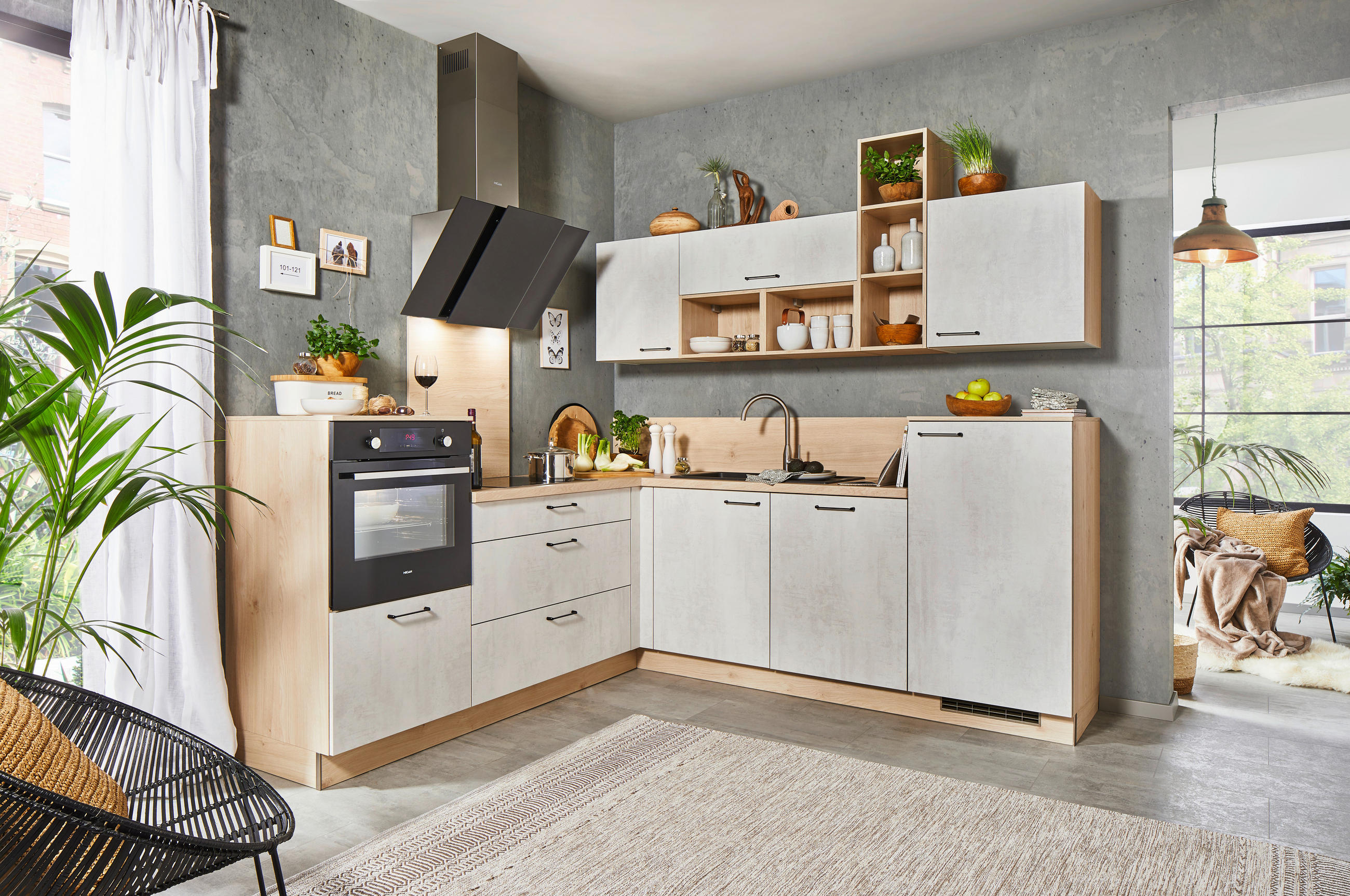 ECKKÜCHE 245/225 cm  in Weiß, Eichefarben  - Eichefarben/Weiß, MODERN, Holzwerkstoff (245/225cm) - Welnova