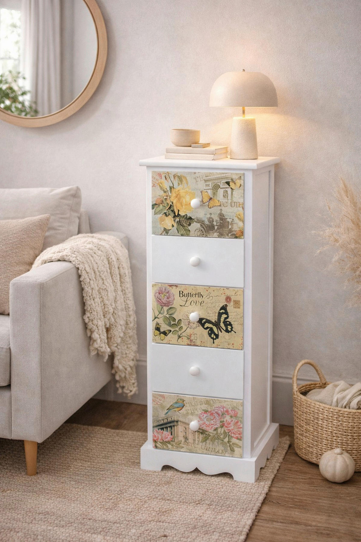 KOMMODE , , 5 Schublade(n)  - Multicolor/Weiß, Design, Holzwerkstoff (25/30/94,5cm) - MID.YOU