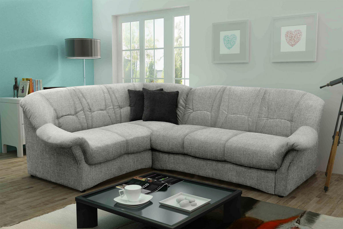 ECKSOFA Hellgrau Mikrofaser  - Hellgrau/Schwarz, KONVENTIONELL, Kunststoff/Textil (192/243cm) - MID.YOU