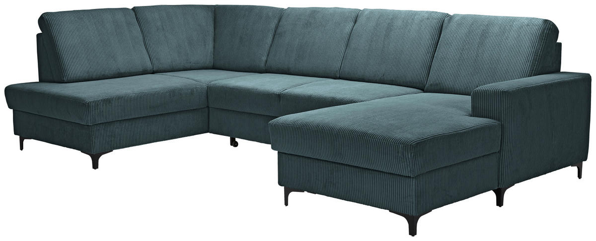 WOHNLANDSCHAFT in Cord Petrol  - Petrol/Schwarz, Konventionell, Textil/Metall (185/317/167cm) - Stylife