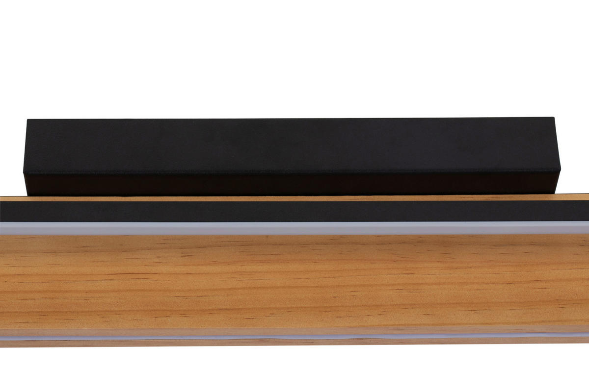 LED-DECKENLEUCHTE Nunki 114/12/11,5 cm   - Schwarz/Kieferfarben, Design, Holz/Kunststoff (114/12/11,5cm) - Novel