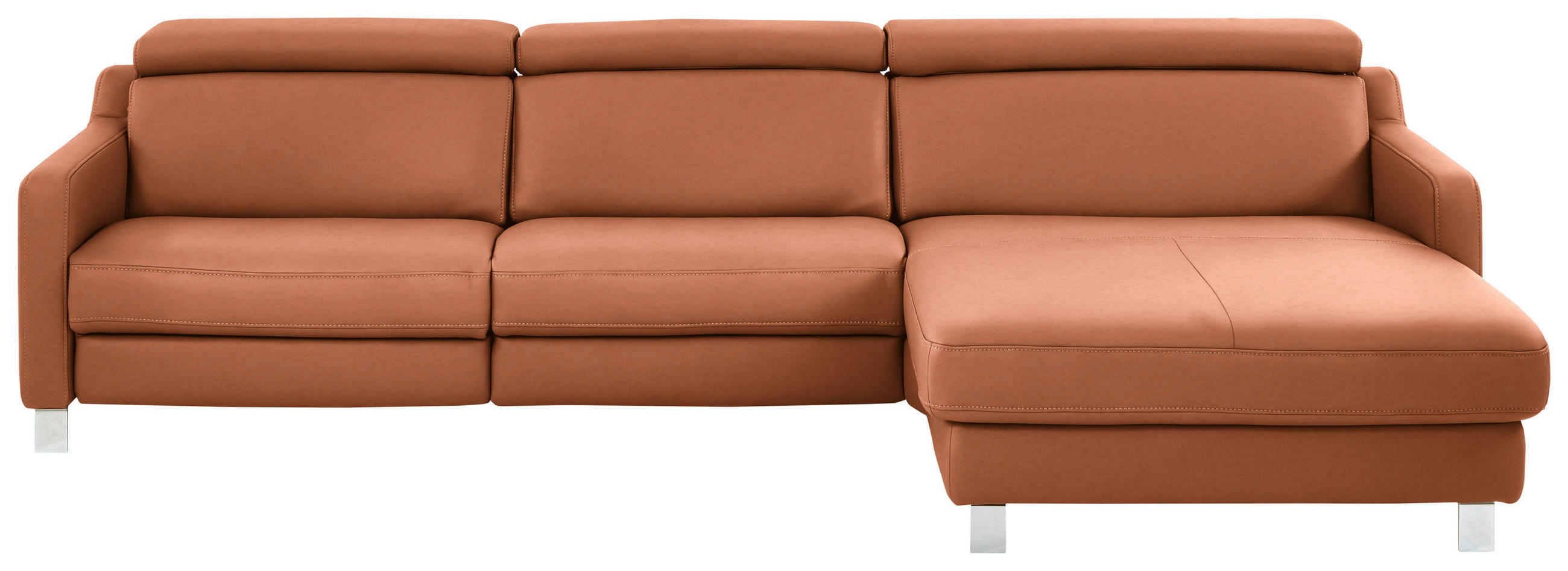 ECKSOFA in Echtleder Cognac  - Chromfarben/Cognac, Design, Leder/Metall (291/176cm) - Valdera