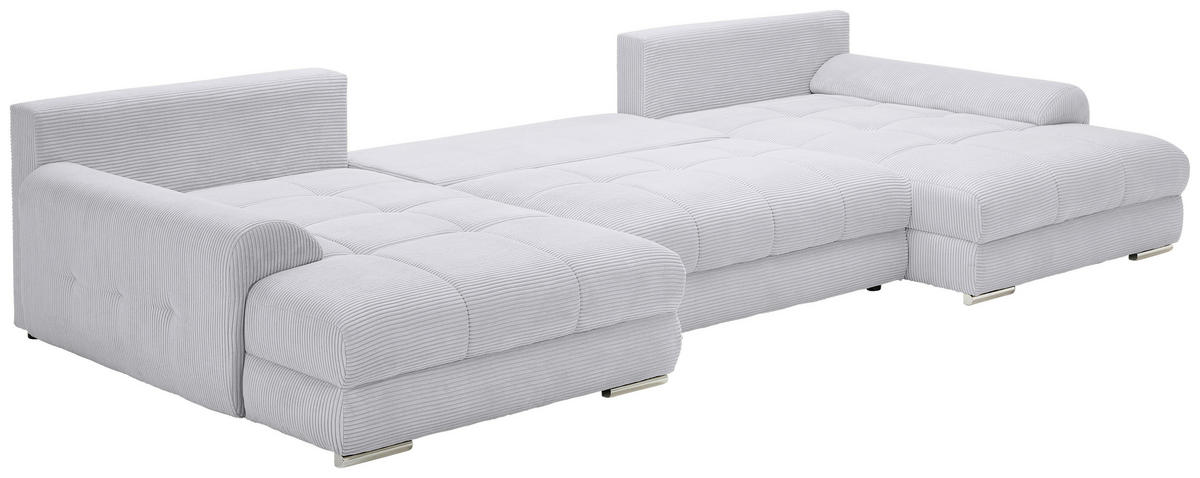 WOHNLANDSCHAFT Hellgrau Cord  - Chromfarben/Hellgrau, KONVENTIONELL, Kunststoff/Textil (180/376/180cm) - Carryhome