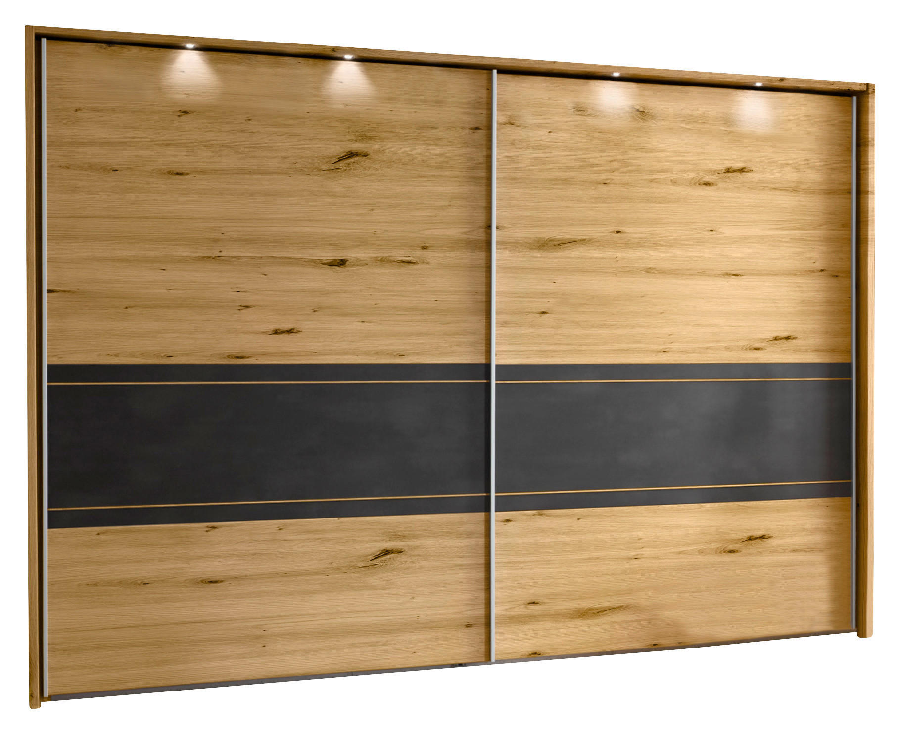 SCHWEBETÜRENSCHRANK  in Schieferfarben, Eiche Bianco  - Eiche Bianco/Schieferfarben, KONVENTIONELL, Holzwerkstoff (250/217/67cm) - Voleo