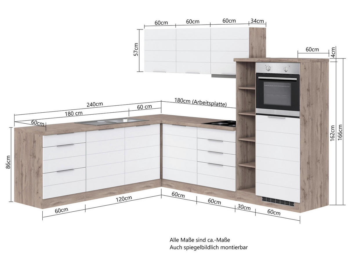 ECKKÜCHE 240/270 cm  in Grau, Eiche Wotan  - Eiche Wotan/Grau, Design, Holzwerkstoff/Metall (240/270cm) - Held