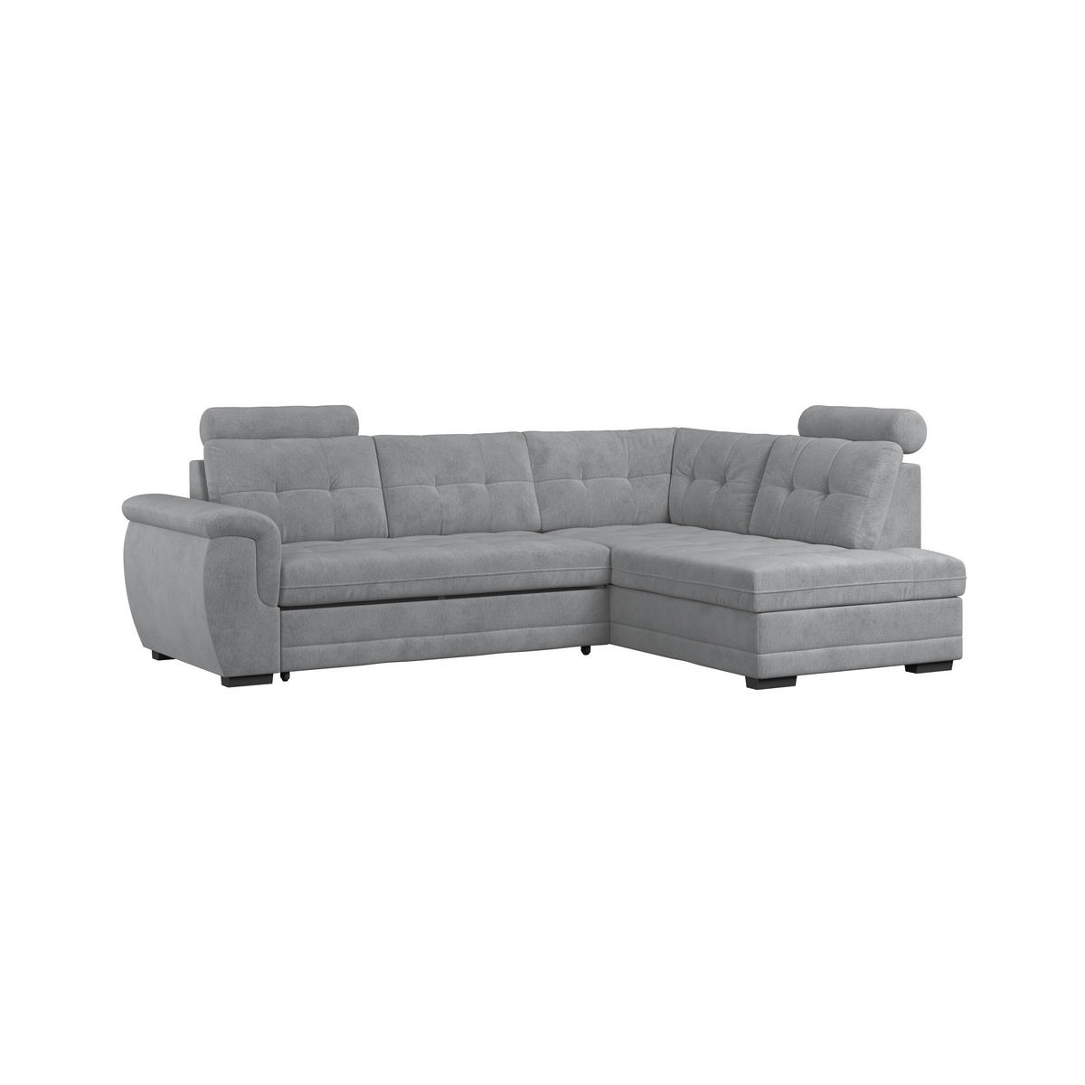 ECKSOFA Grau Mikrofaser, Struktur Bettkasten, Schlaffunktion, Rücken echt, Kopfteilverstellung, Kopfstütze  - Schwarz/Grau, KONVENTIONELL, Kunststoff/Textil (251/183cm) - MID.YOU