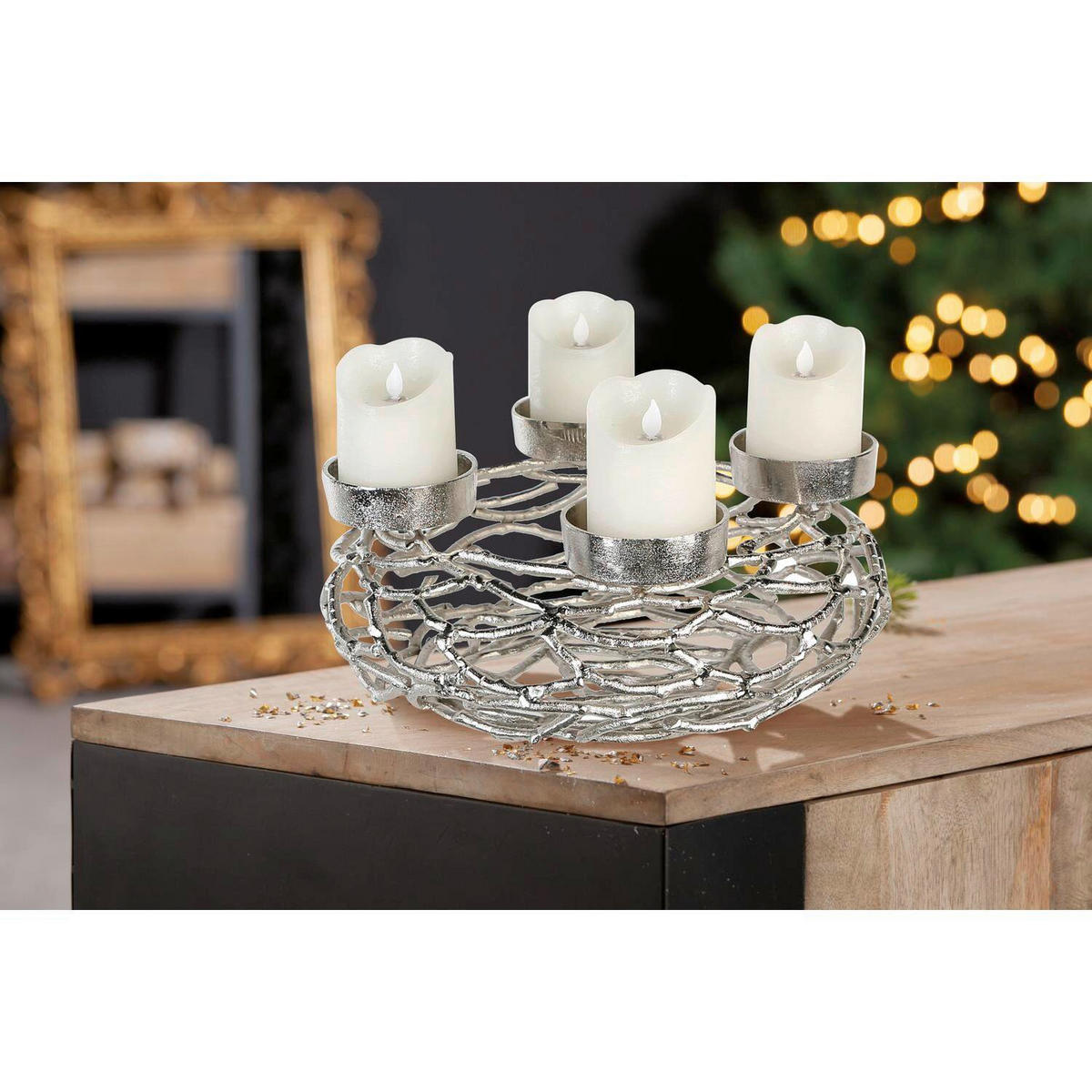 ADVENTSKRANZ  - Silberfarben, Basics, Metall (37/15cm)
