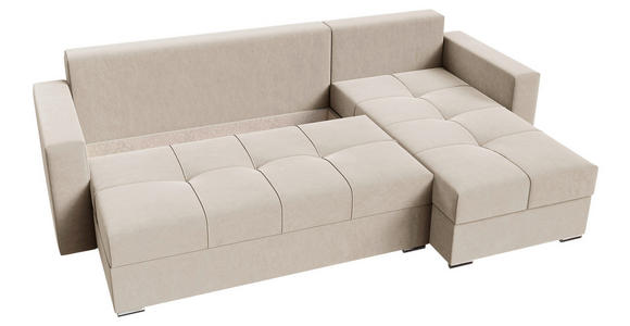 ECKSOFA Creme Samt  - Chromfarben/Creme, KONVENTIONELL, Kunststoff/Textil (233/140cm) - Carryhome
