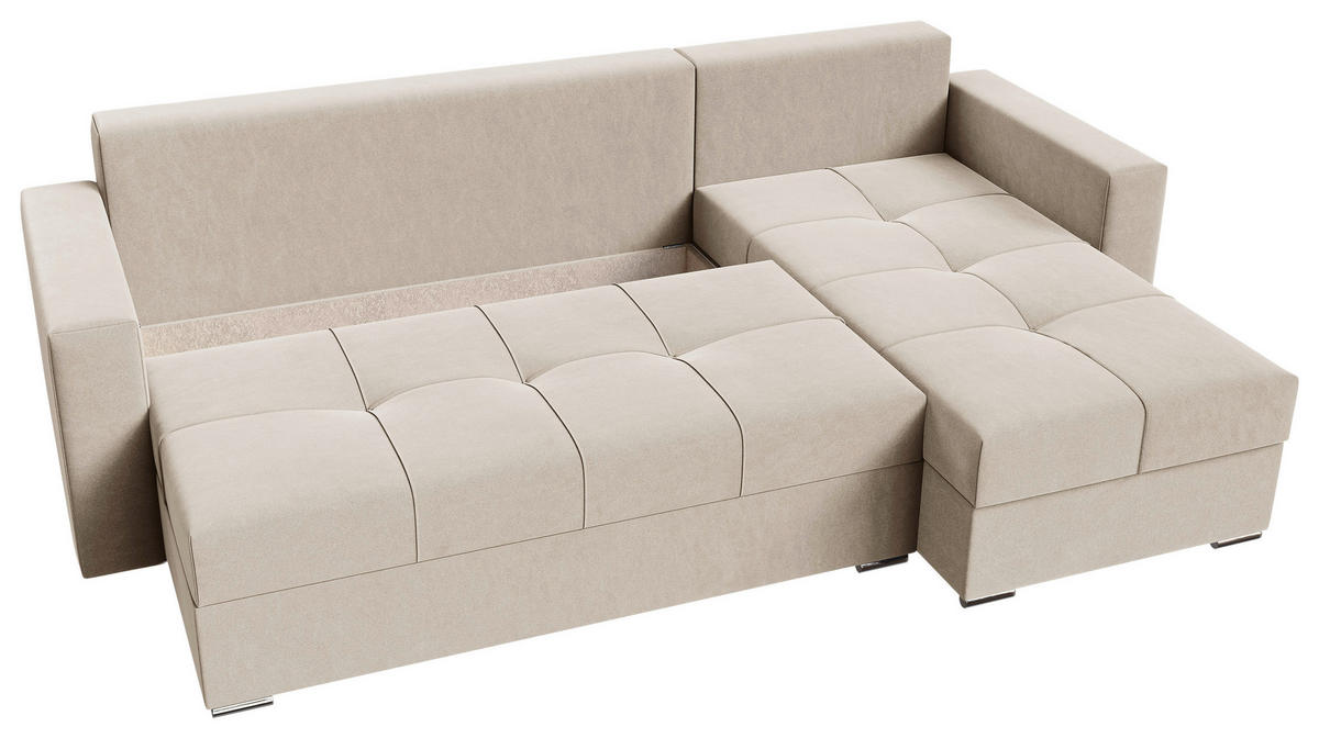 ECKSOFA Creme Samt  - Chromfarben/Creme, KONVENTIONELL, Kunststoff/Textil (233/140cm) - Carryhome
