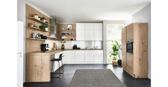 EINBAUKÜCHE - Eichefarben/Weiß, Design, Holzwerkstoff - Dieter Knoll