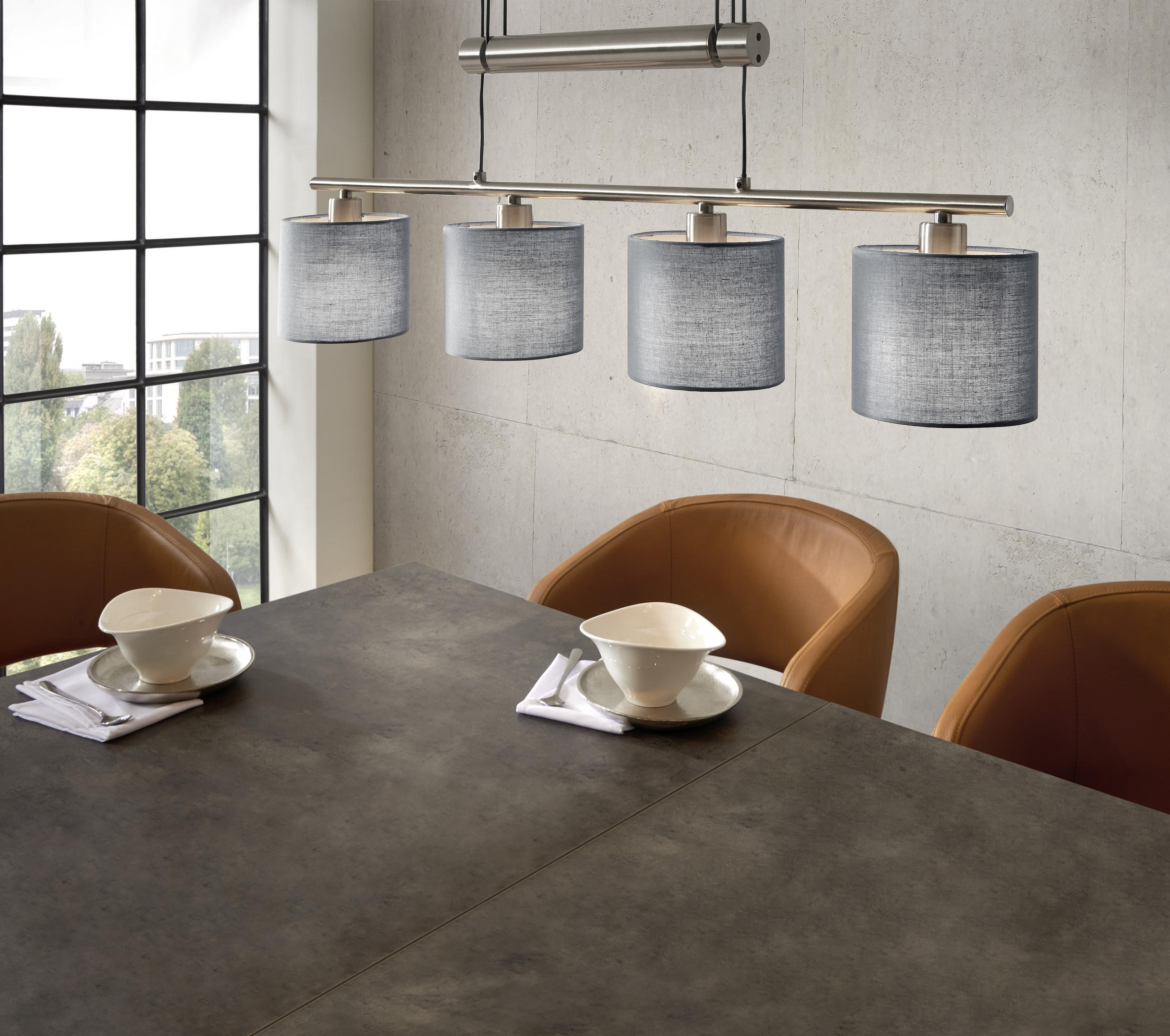 HÄNGELEUCHTE 77/13,5/95-150 cm   - Grau/Nickelfarben, LIFESTYLE, Textil/Metall (77/13,5/95-150cm) - Trio Leuchten