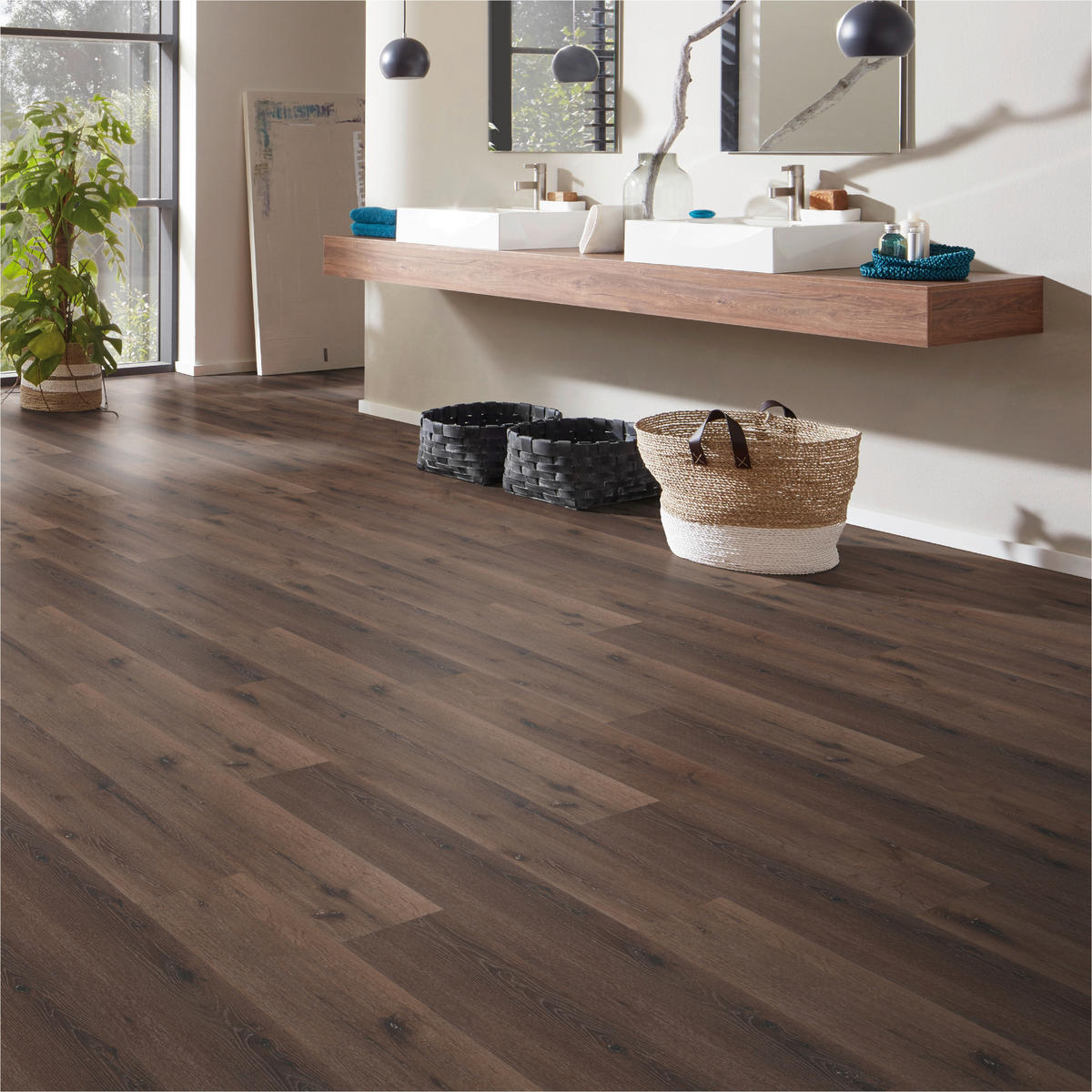 DESIGNBODEN Structure  per  m² - Eiche dunkel/Eichefarben, Basics, Kunststoff (122/22.8/0.38cm)