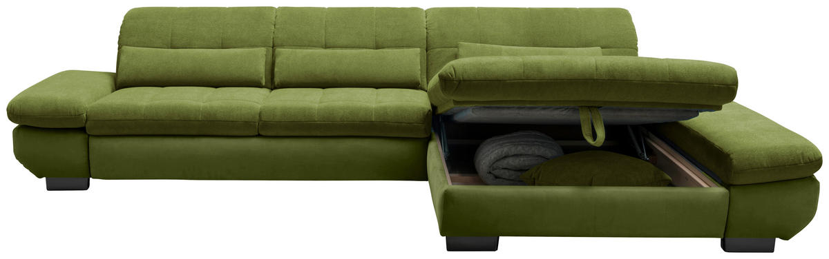 SEDEŽNA GARNITURA, gladka tkanina zelena  - črna/zelena, Design, kovina/tekstil (341/204cm) - Xora