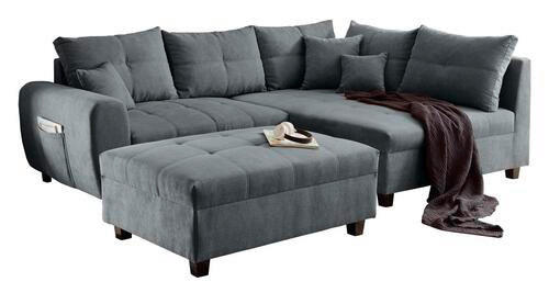 ECKSOFA inkl. Hocker Anthrazit Mikrovelours  - Anthrazit/Schwarz, Basics, Kunststoff/Textil (248/176cm) - MID.YOU