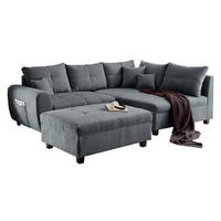 ECKSOFA inkl. Hocker Anthrazit Mikrovelours  - Anthrazit/Schwarz, Basics, Kunststoff/Textil (248/176cm) - MID.YOU