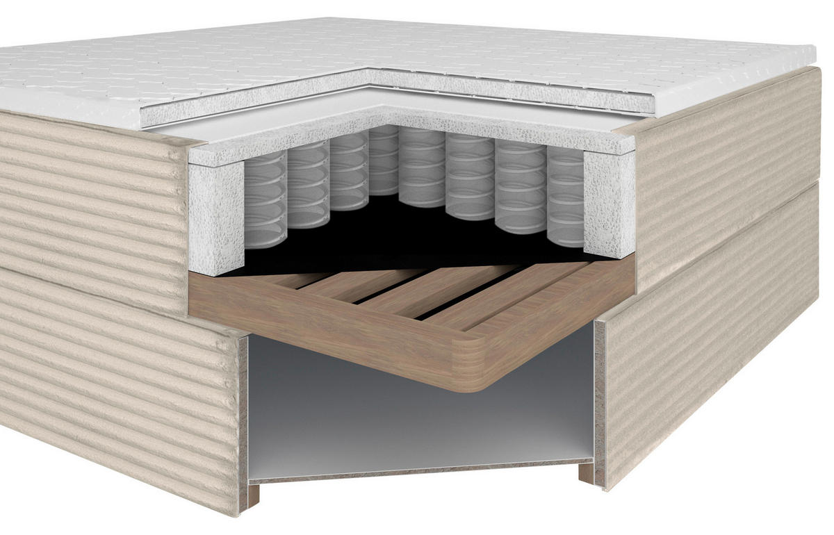 BOXBETT 120/200 cm,  in Naturfarben, Matratze, Bettkasten, Topper, H3 = fest  - Schwarz/Naturfarben, Trend, Kunststoff/Textil (120/200cm) - Boxxx