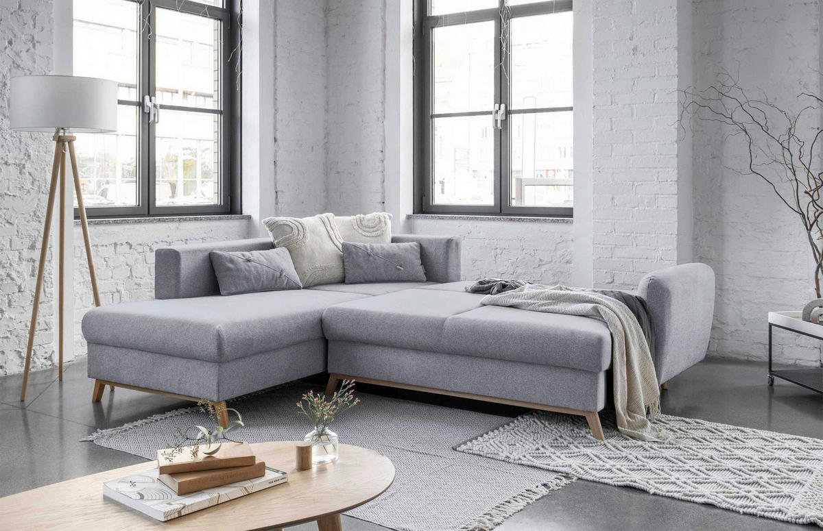 HÖRNSOFFA i chenille ljusgrå  - ljusgrå/naturfärgad, trä/textil (202/242cm) - MID.YOU