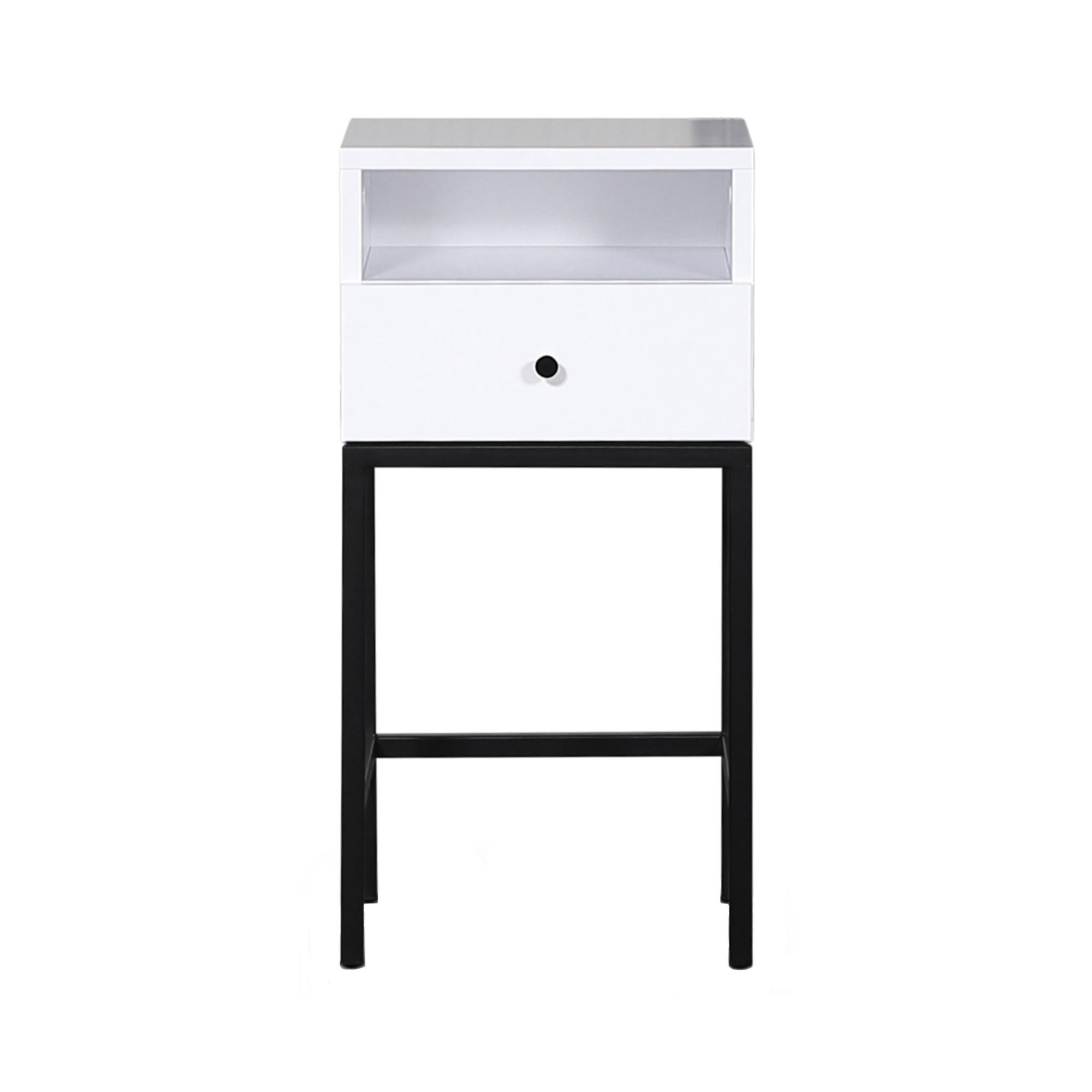 SÄNGBORD i faner ek vit  - vit/svart, Modern, metall/trä (28/70/35cm) - Niels Andersson