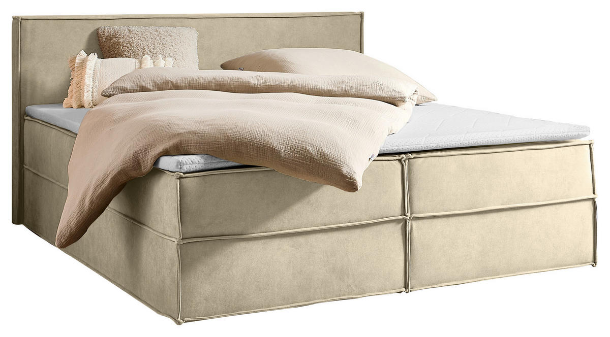BOXBETT 180/200 cm,  in Beige, Bettkasten, Topper, H3 + H3 = fest  - Beige/Schwarz, Design, Kunststoff/Textil (180/200cm) - Chameo