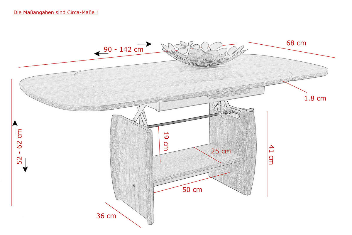 COUCHTISCH in Holzwerkstoff  - Buchefarben, Basics, Holzwerkstoff (90 - 142/52 - 62/68cm) - MID.YOU