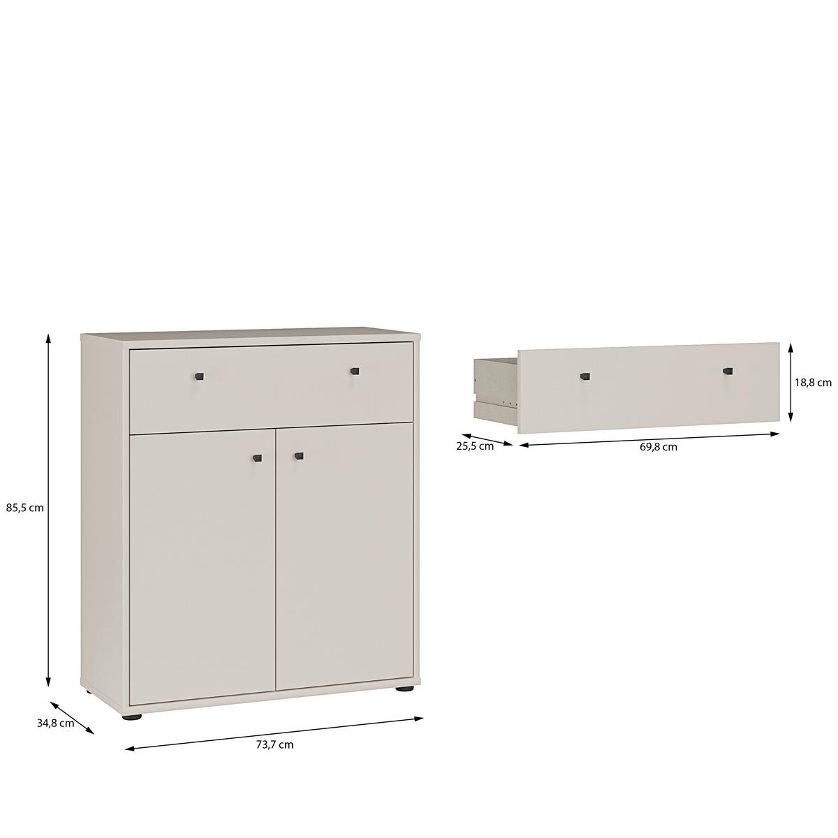 KOMMODE , 73,7/85,5/34,8 cm, 1 Schublade(n)  - Sandfarben/Schwarz, Design, Holzwerkstoff/Kunststoff (73,7/85,5/34,8cm)