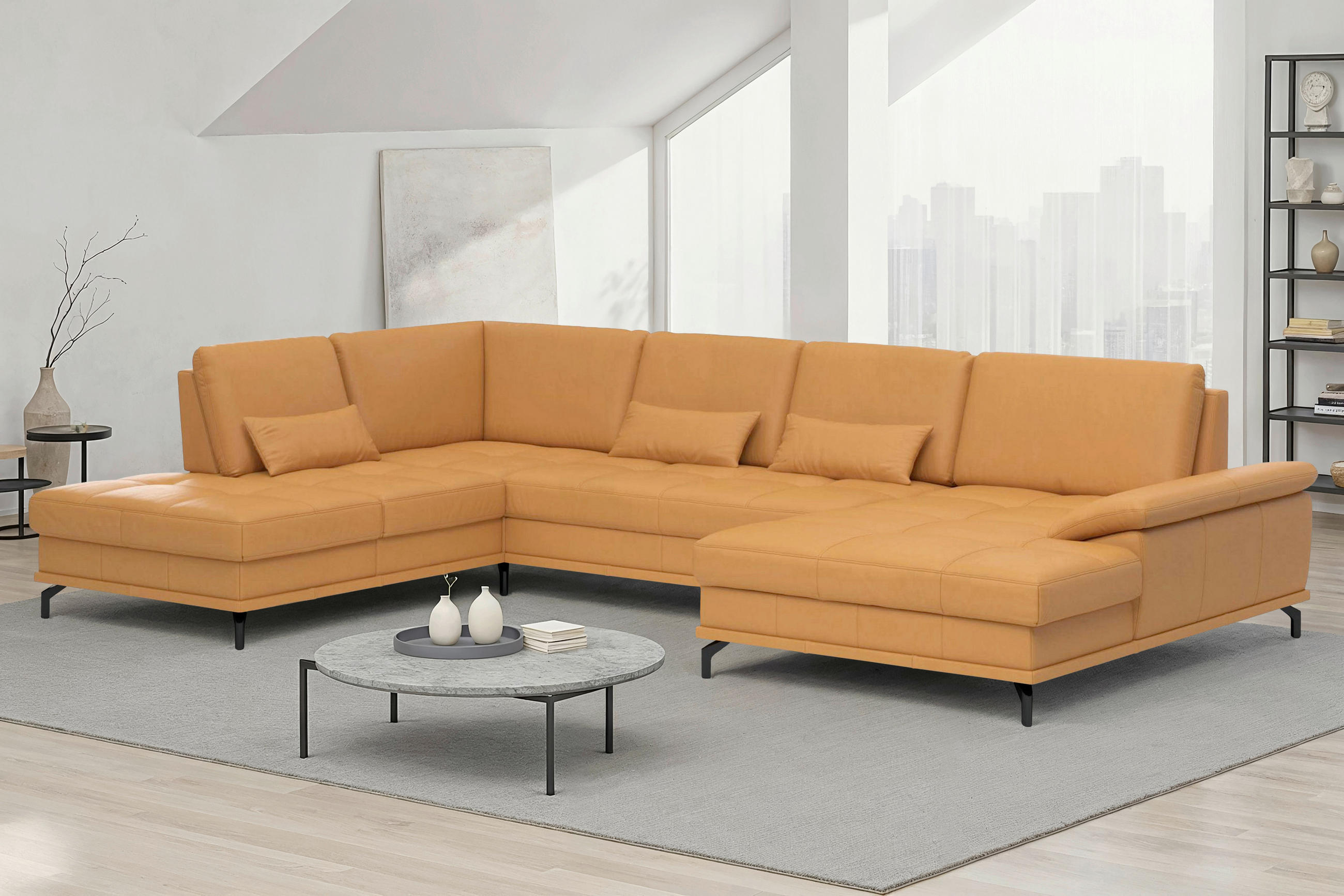 SEDACÍ SOUPRAVA, kůže, curry žlutá - černá/curry žlutá, Basics, kov/textil (223/363/176cm) - Sit & More