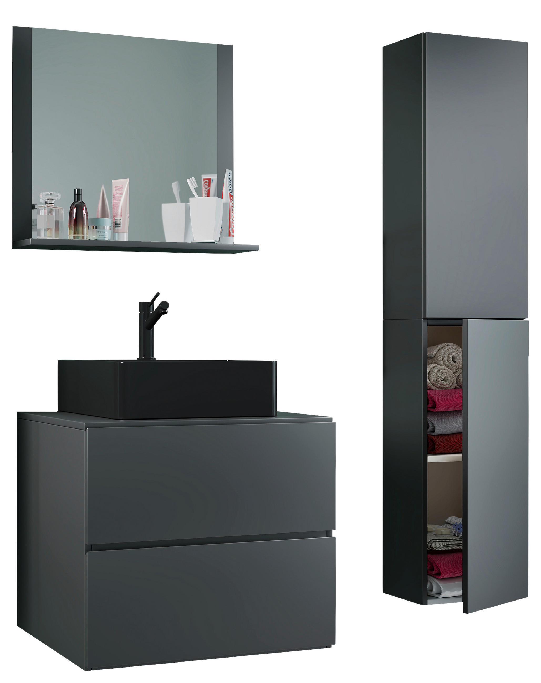 BADEZIMMER 4-teilig  in 94 cm  - Anthrazit/Schwarz, MODERN, Glas/Keramik (94cm) - MID.YOU