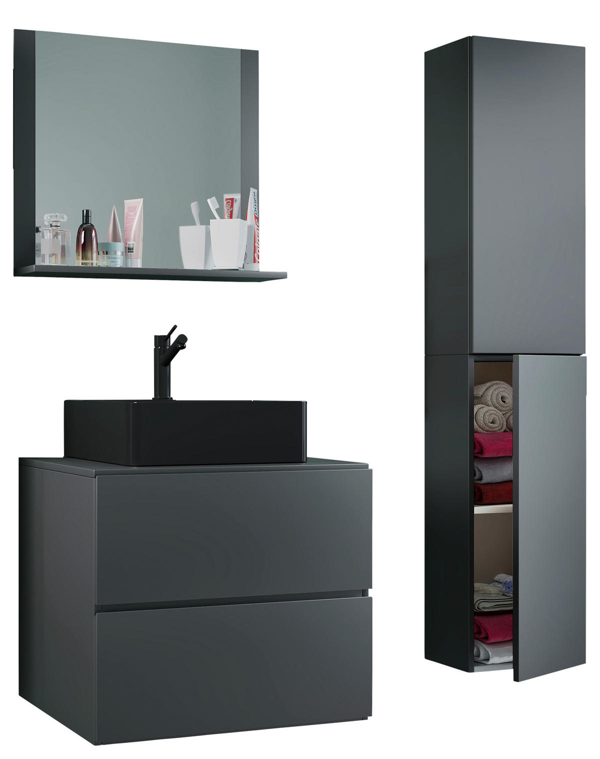 BADEZIMMER 4-teilig  in 94 cm  - Anthrazit/Schwarz, MODERN, Glas/Keramik (94cm) - MID.YOU
