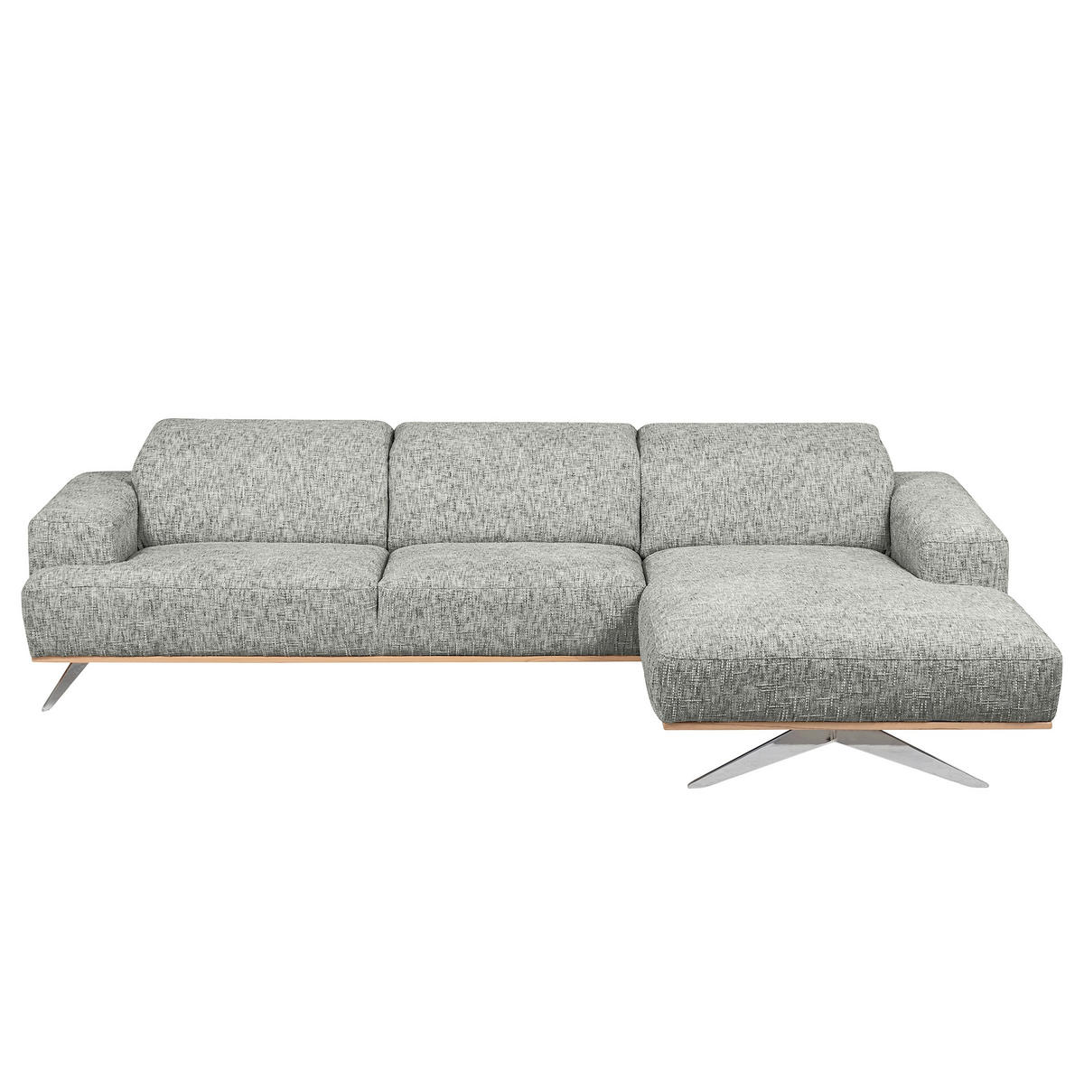 ECKSOFA PORTLAND Grau Struktur Kopfteilverstellung  - Chromfarben/Naturfarben, Design, Holz/Textil (295/187cm) - Livetastic