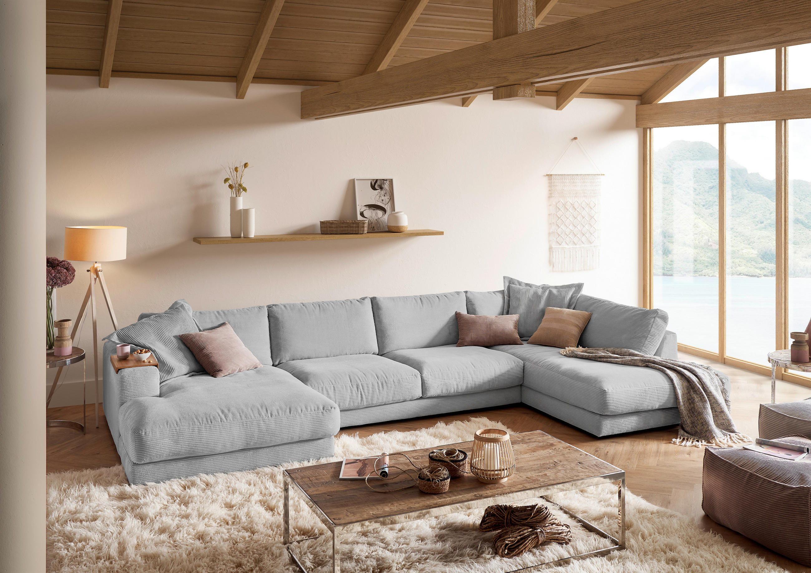 WOHNLANDSCHAFT in Cord Grau  - Schwarz/Grau, Design, Kunststoff/Textil (190/425/224cm) - Hom`in