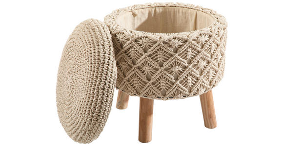 POUF Makramee Dekodiamanten Naturfarben 45/45/45 cm  - Naturfarben, Trend, Textil (45/45/45cm) - Linea Natura