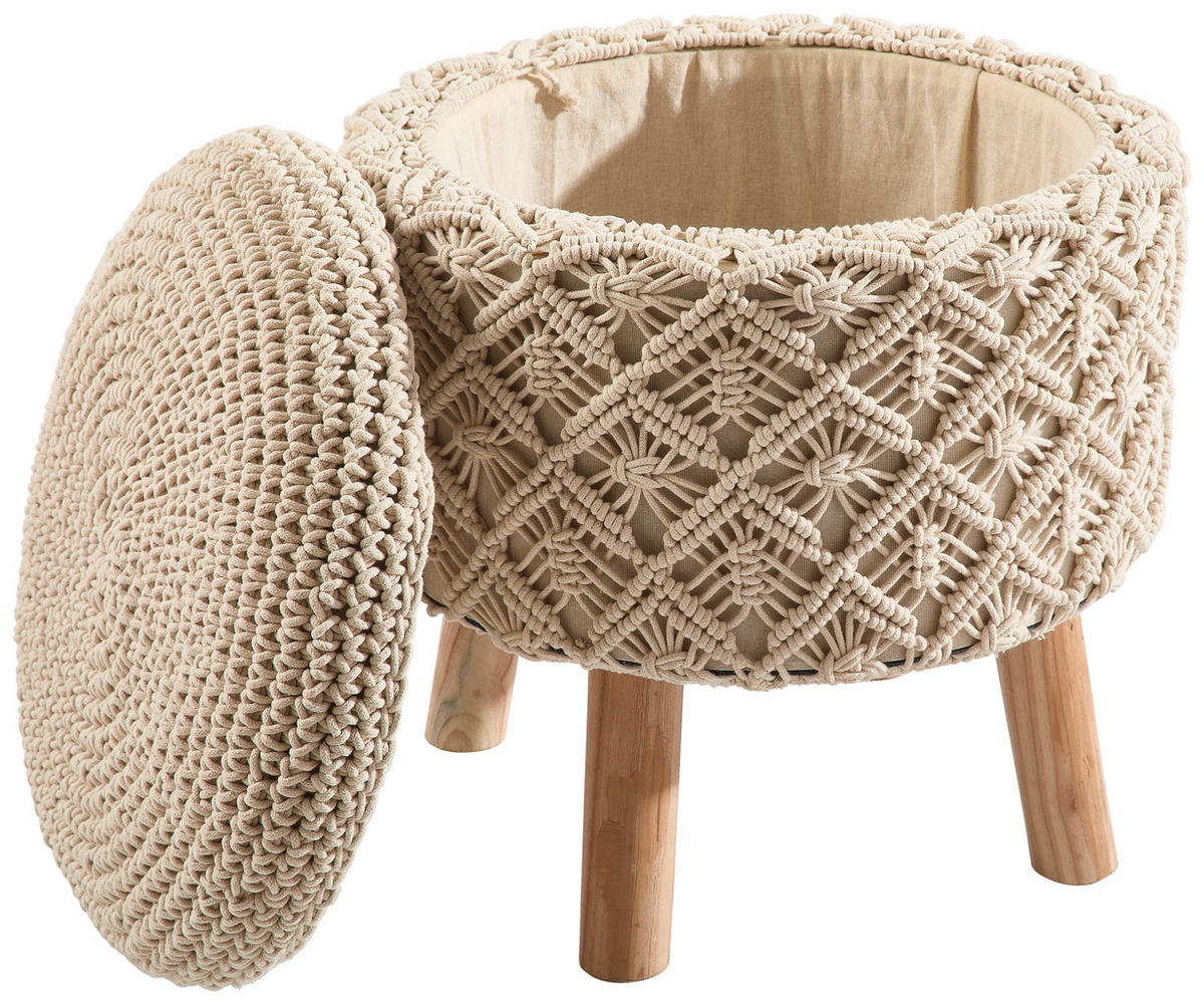 POUF Makramee Dekodiamanten Naturfarben 45/45/45 cm  - Naturfarben, Trend, Textil (45/45/45cm) - Linea Natura