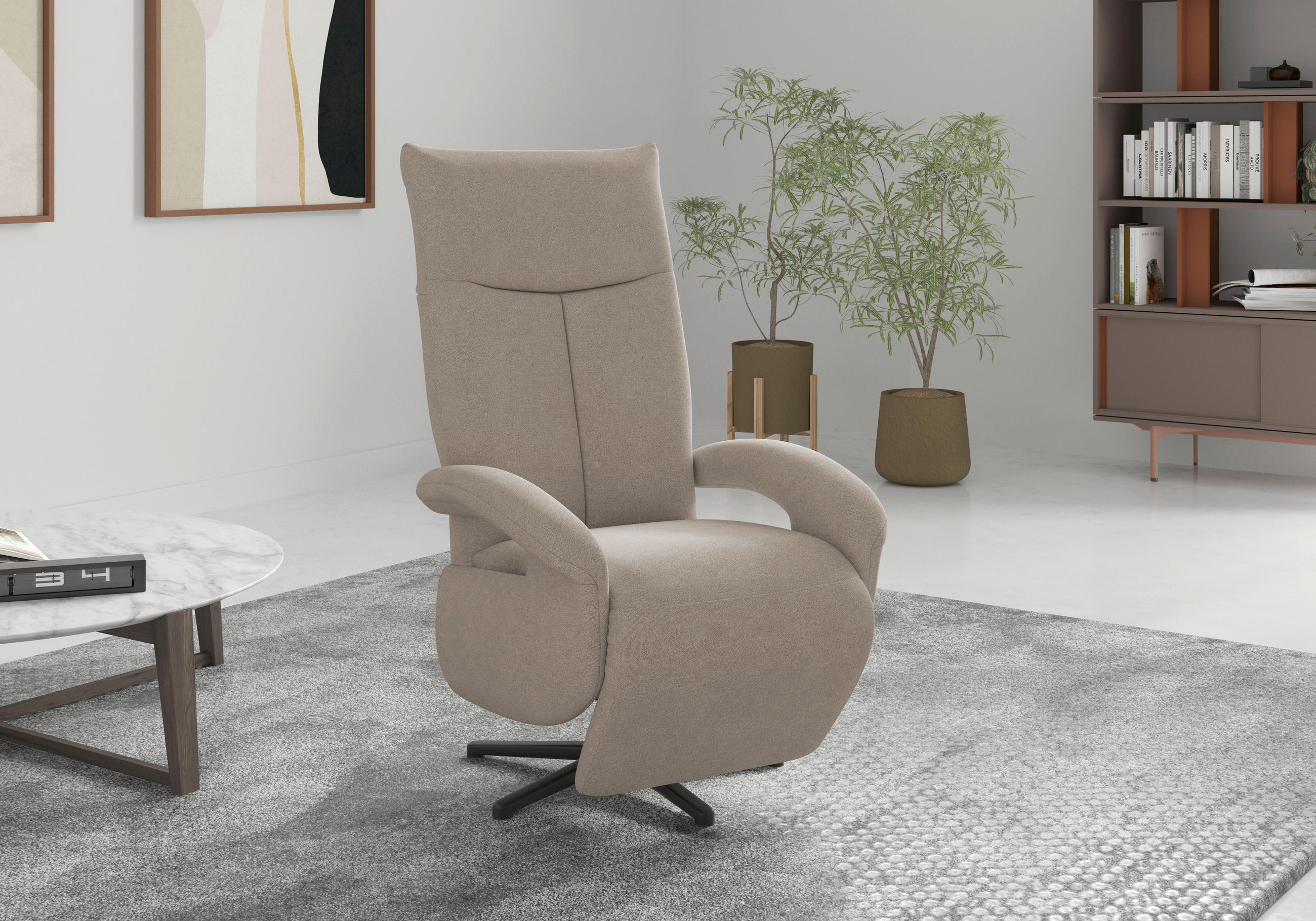 RELAXSESSEL ZOE E Mikrofaser    - Beige/Schwarz, KONVENTIONELL, Textil/Metall (74/112/82cm) - Sit & More