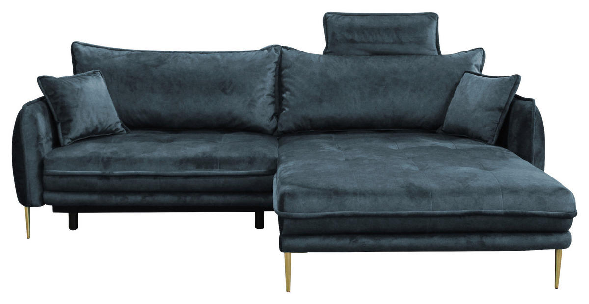 ECKSOFA Blau Velours  - Blau/Goldfarben, Design, Textil/Metall (264/196cm) - MID.YOU