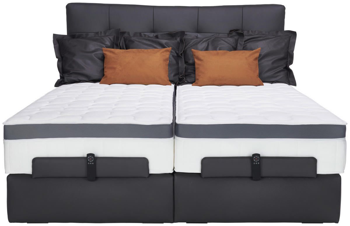 BOXSPRINGBETT 180/200 cm  in Anthrazit  - Anthrazit/Schwarz, Design, Leder/Holz (180/200cm) - Novel