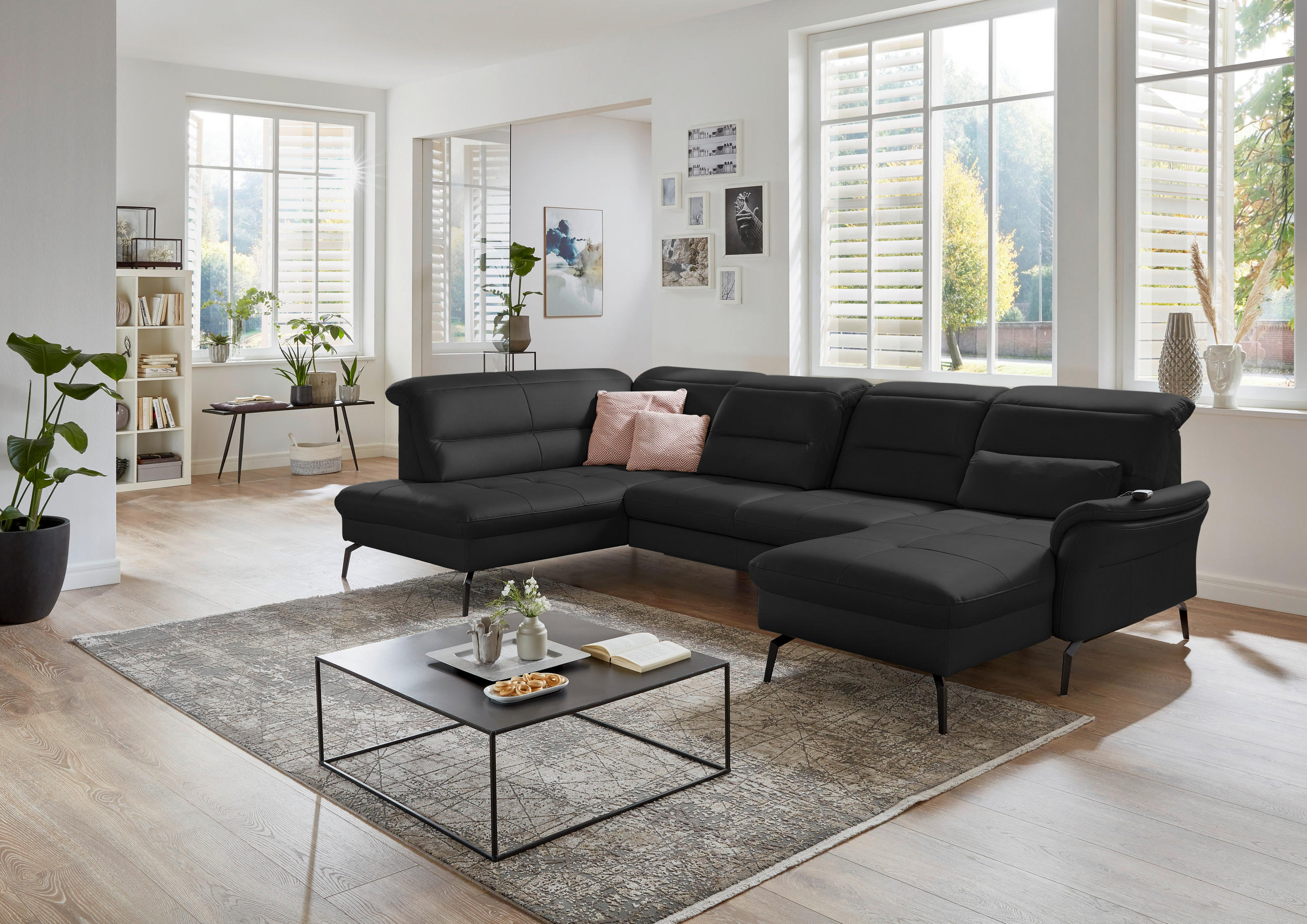 WOHNLANDSCHAFT in Echtleder Dunkelbraun  - Dunkelbraun/Schwarz, Design, Leder/Metall (206/336/181cm) - Beldomo Speed