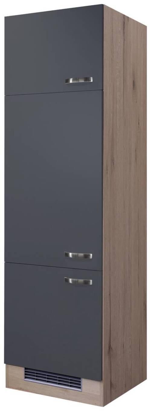 GERÄTEUMBAUSCHRANK 60/200/57 cm in Dunkelgrau, Eiche San Remo - Edelstahlfarben/Dunkelgrau, MODERN, Holzwerkstoff/Metall (60/200/57cm) - FlexWell