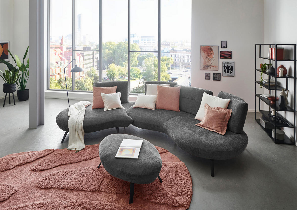 BIGSOFA Flachgewebe Anthrazit  - Anthrazit/Schwarz, Design, Textil/Metall (456/93/138cm) - Moderano